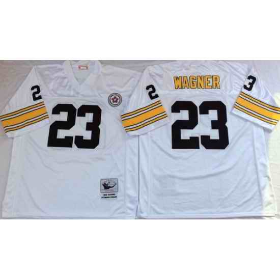 Men Pittsburgh Steelers 23 Mike Wagner White M&N Throwback Jersey